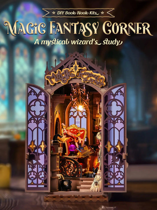 Rolife Magic Fantasy Corner DIY Book Nook Kit Tiny House Building Kit with LED for Home Bookshelf Decor Wooden 3D Puzzle Toys