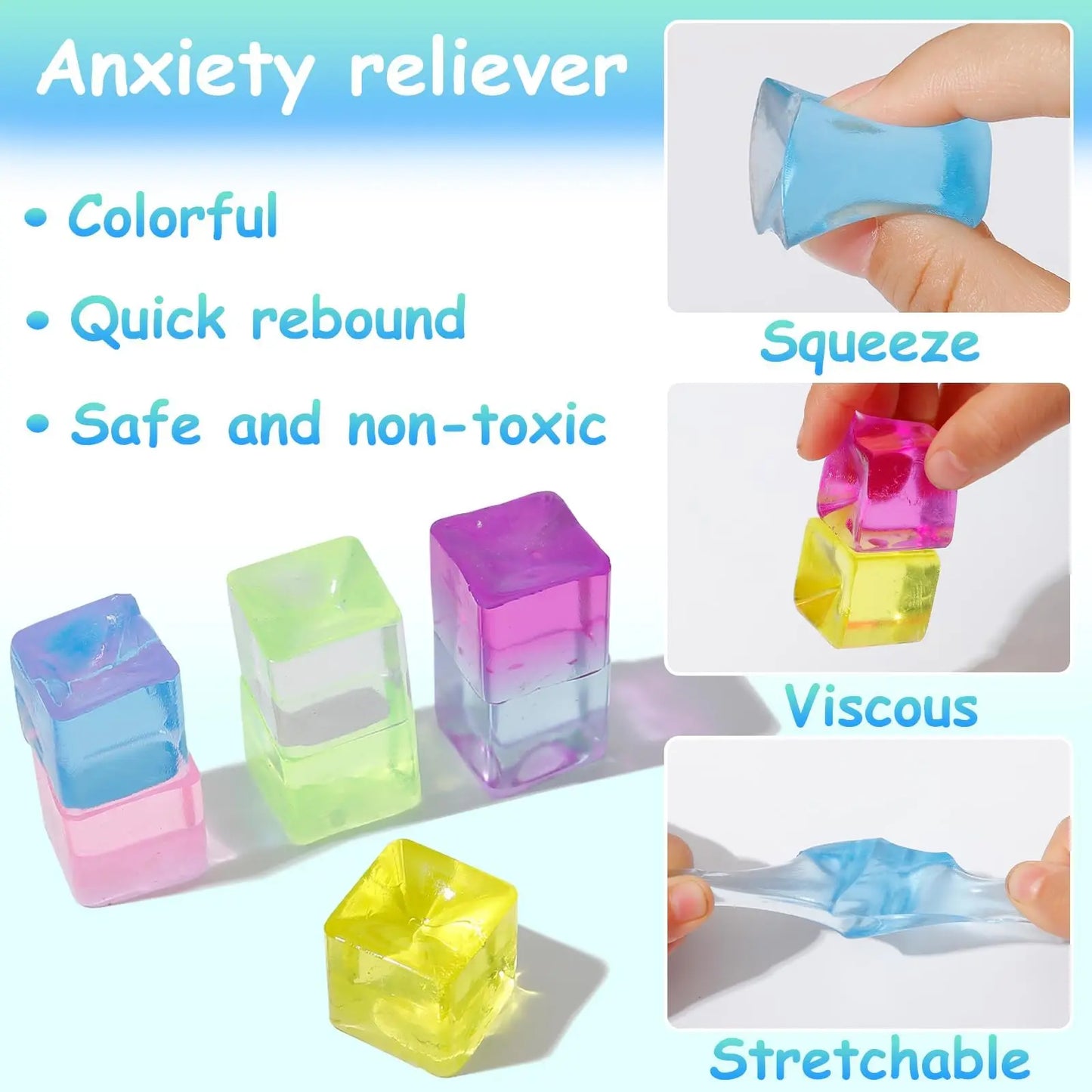 5-100pcs Ice Cube Sensory Toys Squishy Fidget Stress Cube for Adults Kids Anxiety Stress Relief Hand Therapy Sensory Squishy