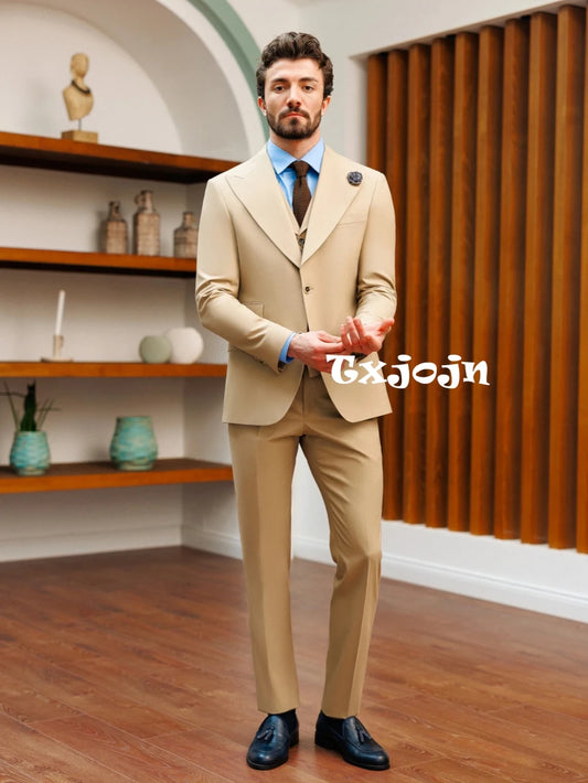 High Quality Stylish Men's Suits Blazer Vest Pants 3 Pieces Customized Classic Suit Set For Men Handsome Tuxedo Party Prom Wear