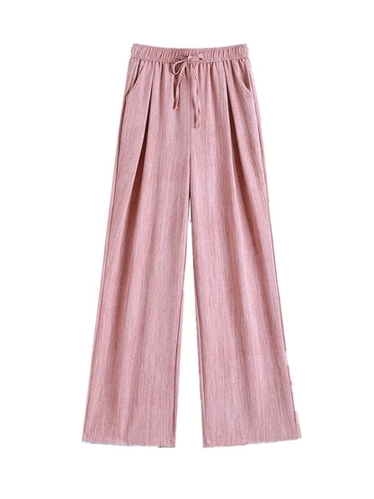 Ice Silk Slim Wide Leg Pants Women's Summer Drapey High Waist Straight Casual Lazy Floor Length Pants Cool Pants