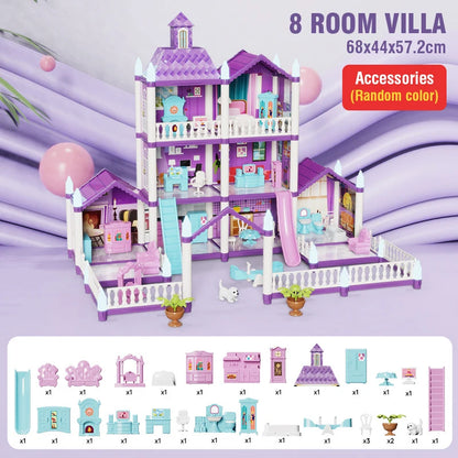 Doll House DIY Doll House Princess Castle Toy Furniture Accessories Terrace Doll Villa Play House Gifts For 3+ Year Old Girls