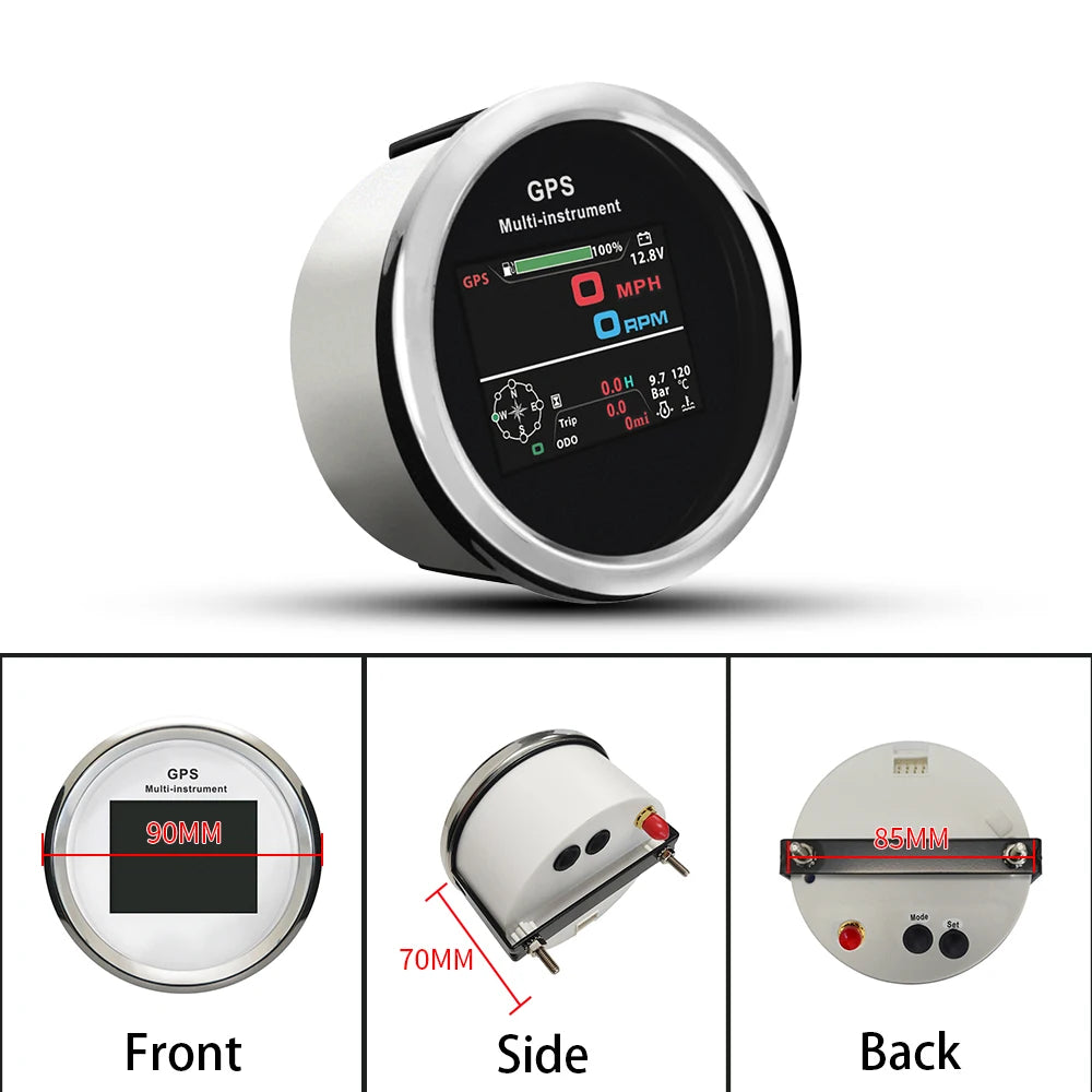 Rhaxel 10 in 1 Multifunction Gauge Digital 85mm GPS Speedometer with RPM Fuel Level Oil Pressure Voltmeter Gauge for Car Marine