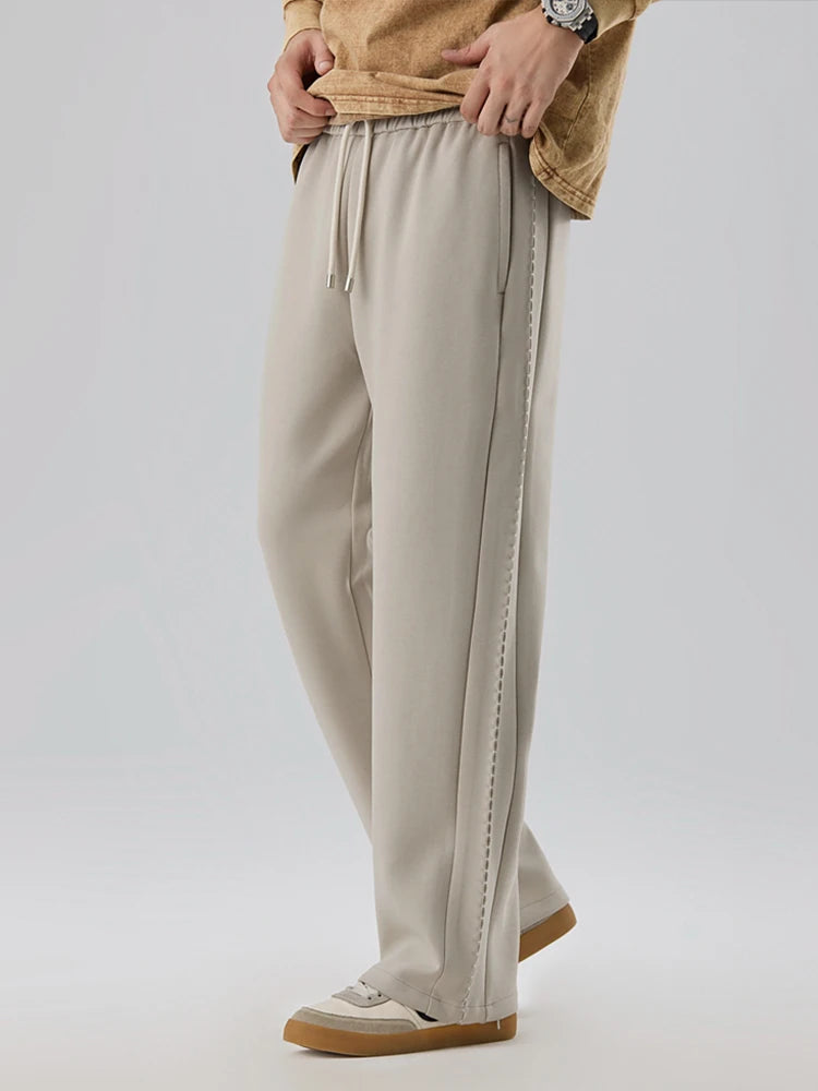 2025 Autumn New Heavy Cotton Sweatpants Men High Quality Air Layer Fabric Loose fit Straight Sport Pants Draped Knitting Trouser
