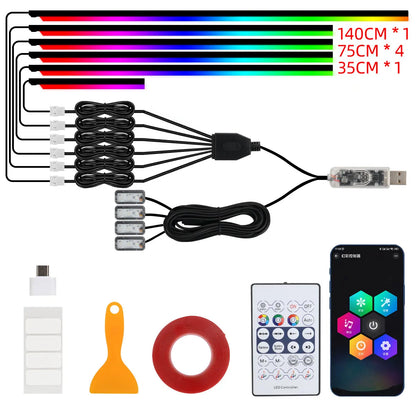 KEVANLY Car Ambient Lights 10 in 1 Footwell Universal RGB Atmosphere Lamps USB APP Remote Cigar Lighter for Tesla Model 3 Y S X