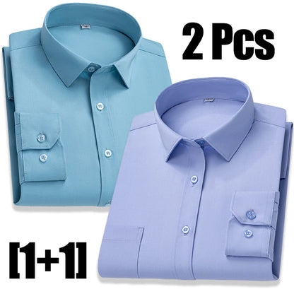 New In Tops Pure Cotton Men's Long Sleeve Business Social Plain Shirts Fashion Single Pocket Casual Slim Fit Solid Color Blouses