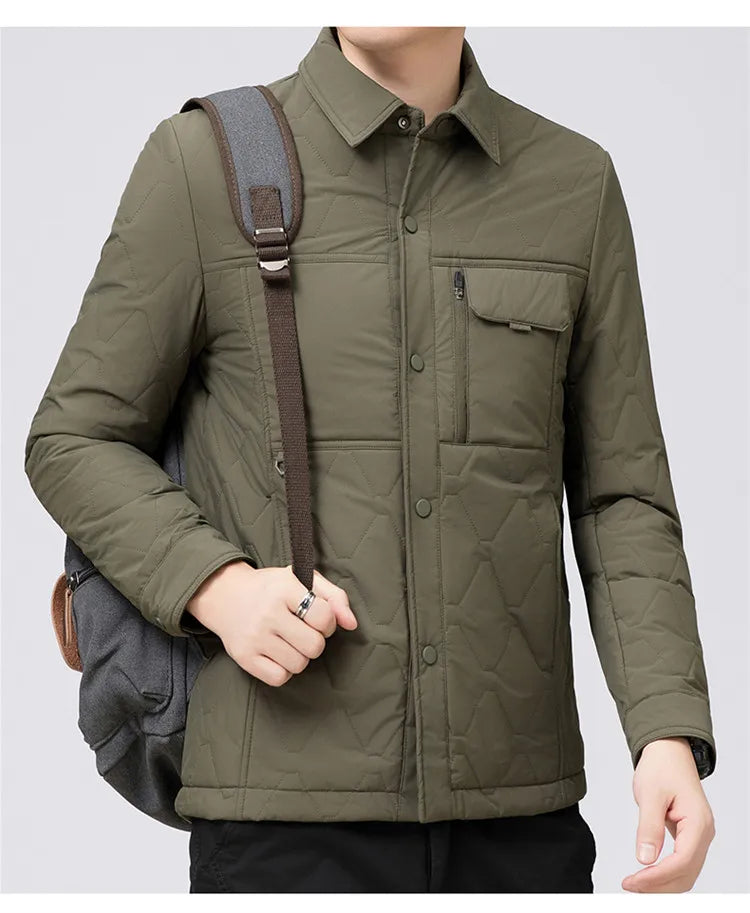 Men's 100% Wool-Filled Turn-Down Collar Cotton Jacket - Light Khaki (Black/Navy) M-3XL | Autumn Winter New Thickened Warm