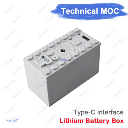 MOC Lithium Battery Box TYPE-C Multi-function Power Up Tool Car Train Motor Speed Adjust Control for Building Blocks 8878