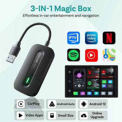 OTTOCAST New Play2Video Pro Wireless Carplay Adapter Android Auto Ai Box Built in Youtube Netflix for Car with Wired Carplay