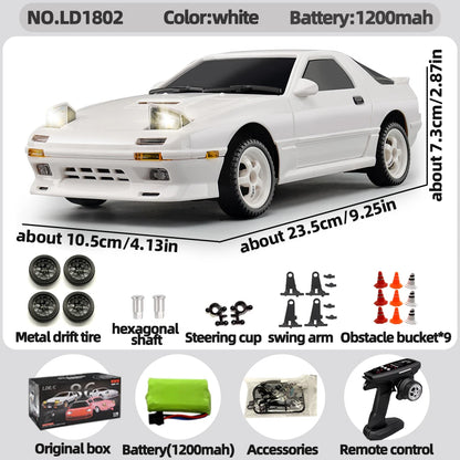 LDRC LD1802 1/18 RX7 FC3S RWD RC Drift Car 2.4G 3CH ESP Gyro Flip Lights LED 20-30min RTR Racing Toy Gift for Boys Adults