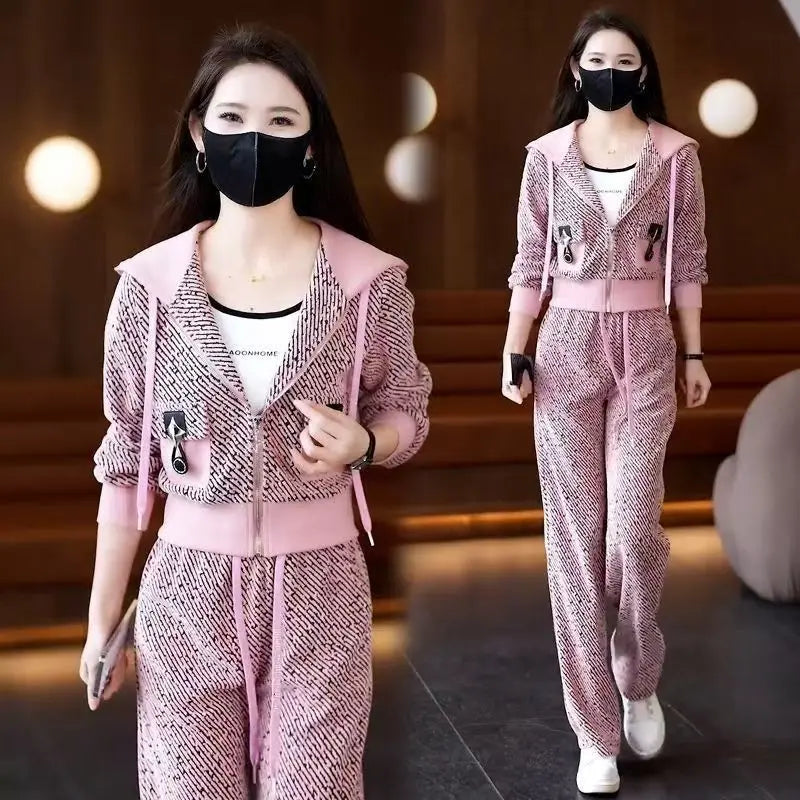 Brand Women's Autumn Sweater Jacket Wide Leg Pants Two-Piece Set Korean Style Loose Fit Long Sleeve Zipper Closure Fashion En...