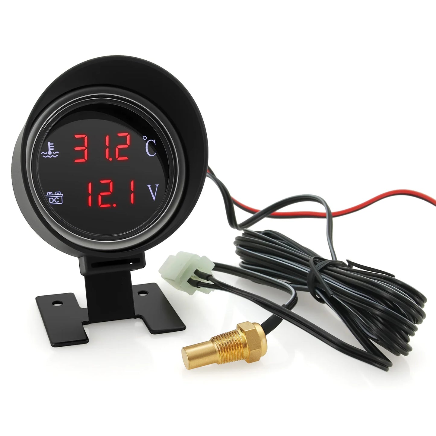 2 IN 1 Water Temperature Gauge Digital Led Voltmeter Water Temp Joint Pipe Sensor Car Truck Motorcycle Car Temperature Sensor