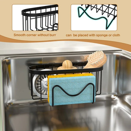 1PC No-Drill Wall-Mounted Stainless Steel Sponge Holder with Strong Suction Cup for Kitchen Sink Organizer
