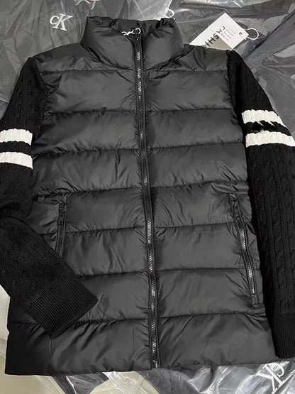 Thiened Knitted Sweater Stand Collar down Cotton Jaet Men's Winter Warm Outerwear Polyester Fiber Long Sve Casual Coat