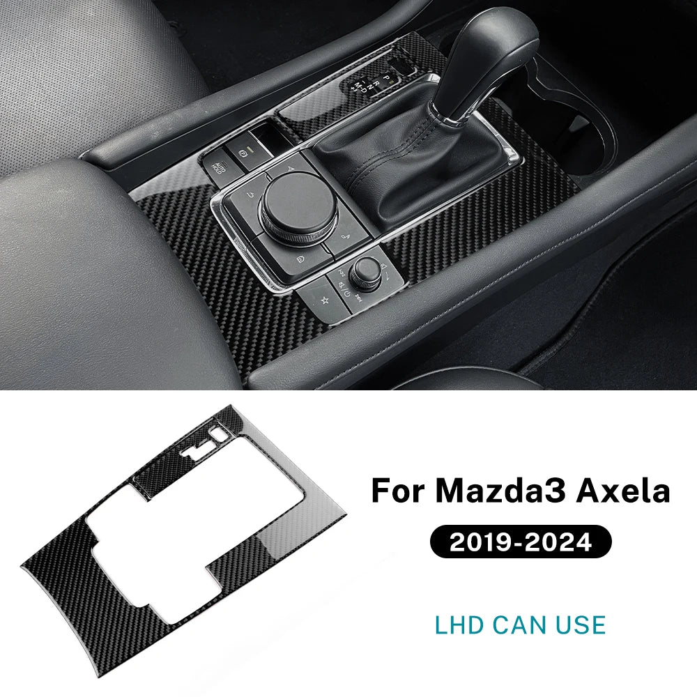 For Mazda 3 Axela BP 2019 2020 2021 2022 2023 2024 2025 Real Soft Carbon Fiber Sticker Automatic AT Car Gear Shift Panel Trim
