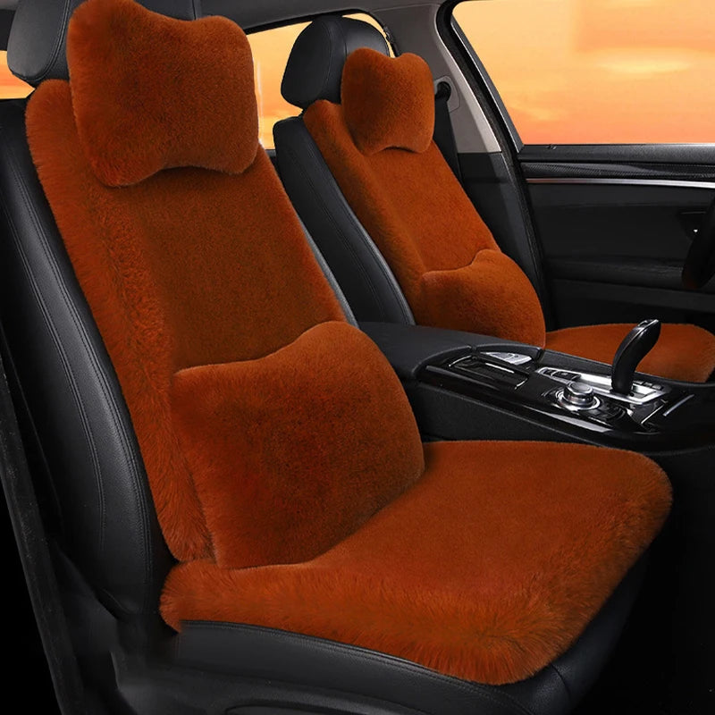 2/3/4pcs Super Soft Fluffy Rabbit Faux Fur Car Seat Cover Winter Plush Warm Thick Home Car Seat Cushion Pad Neck/Waist Pillow