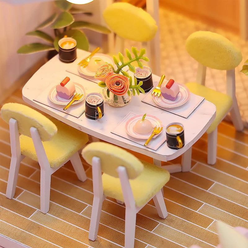 Wooden Miniature Doll House 3D Puzzle Assembly Model Building Toys Home Bedroom Decoration With Furniture LED Lights DollHouses