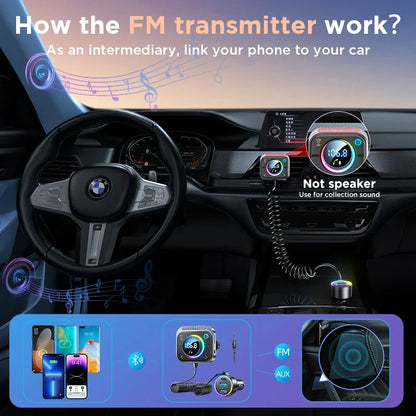 Joyroom Bluetooth 5.3 FM/AUX Transmitter Car Adapter Audio FM Transmitter Bass Boost 3 Ports PD&QC 3.0 FM Bluetooth Fast Charger