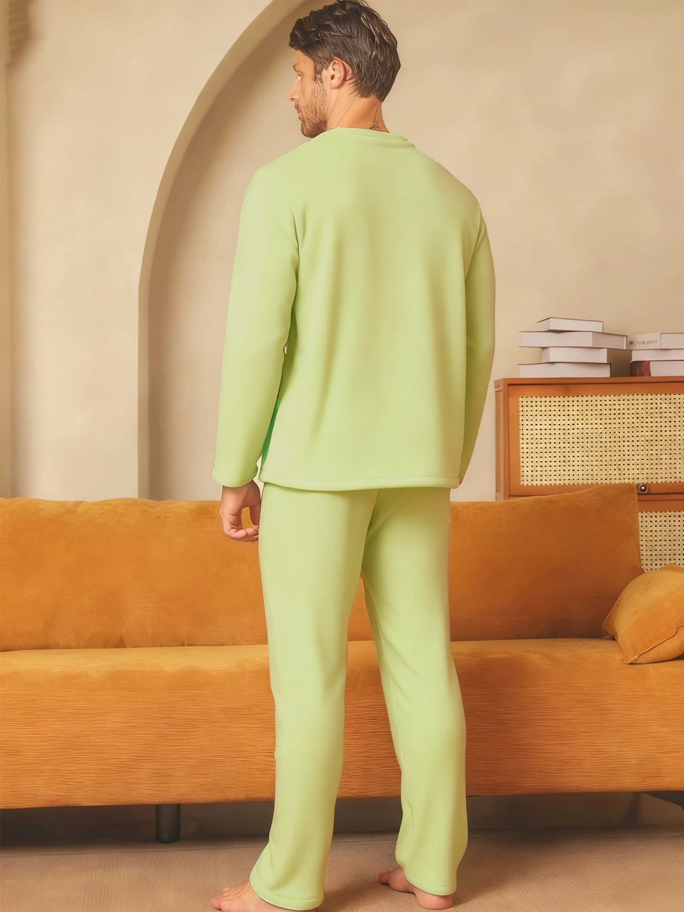 Men's Sleepwear Autumn/Winter Two Piece Set Coral Fleece Flannel Long Sleeve Long Pants Home Clothes with Thickened Velvet Set