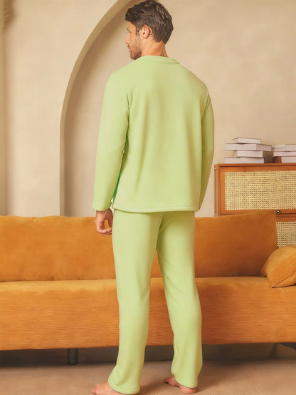 Men's Sleepwear Autumn/Winter Two Piece Set Coral Fleece Flannel Long Sleeve Long Pants Home Clothes with Thickened Velvet Set