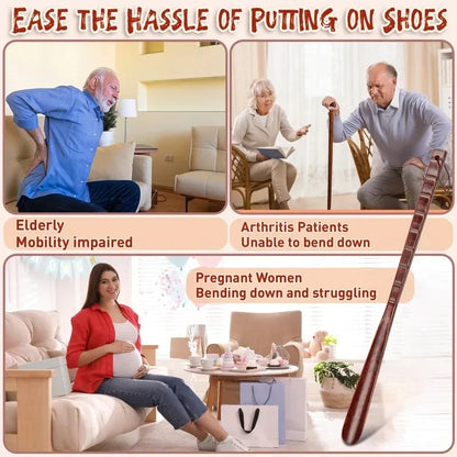 Solid Wood Shoe Horn Extended Handheld Household Footwear Pull Helper for Pregnant Women Elderly Bend-Free Shoe  Lifter