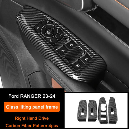 Carbon Fiber Car Interior Overlay Accessories For Ford Ranger Raptor Wildtrak T9 2022-2025, Central Gear Shift Panel Door Trim