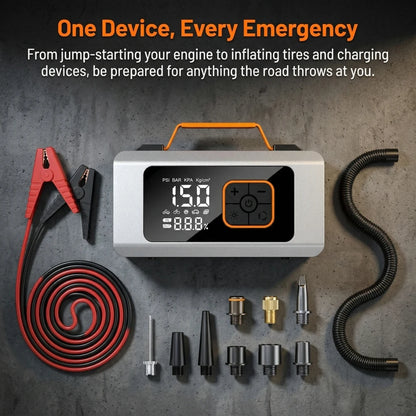 800A FHKJ 5-in-1 Car Jump Starter Air Pump Compressor Power Bank Starting Device Portable Battery Boosters Roadside Emergency