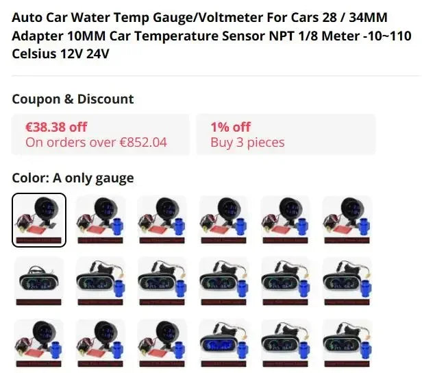 2 IN 1 Water Temperature Gauge Digital Led Voltmeter Water Temp Joint Pipe Sensor Car Truck Motorcycle Car Temperature Sensor