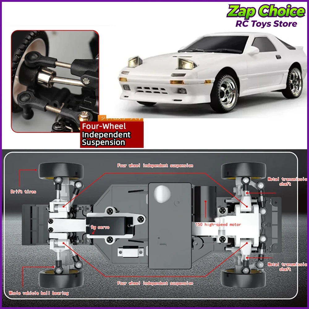LDRC LD1802 1/18 RX7 FC3S RWD RC Drift Car 2.4G 3CH ESP Gyro Flip Lights LED 20-30min RTR Racing Toy Gift for Boys Adults