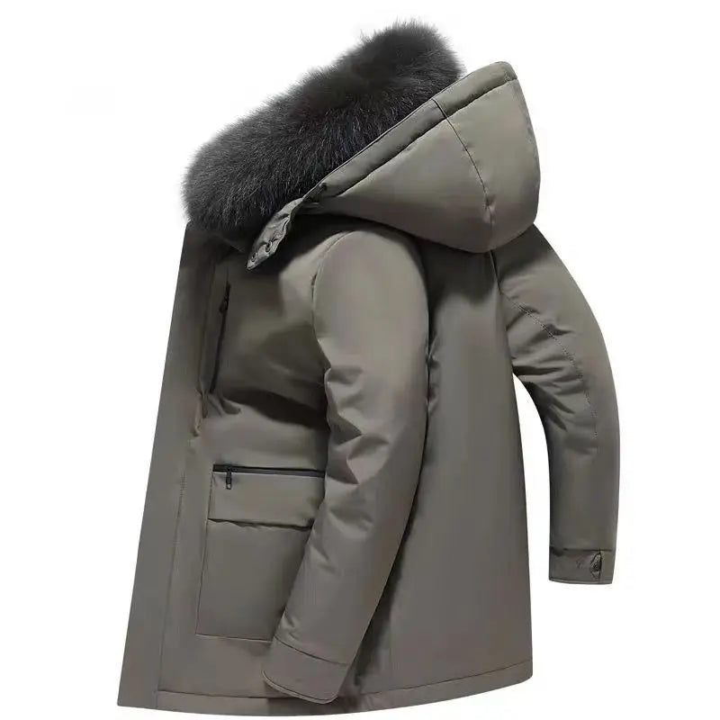 Luxury High Quality Men's Mid-Length Down Jacket Parka Winter Coat Thicken Warm  White Duck Down Plus Size Down Jacket Men Trend