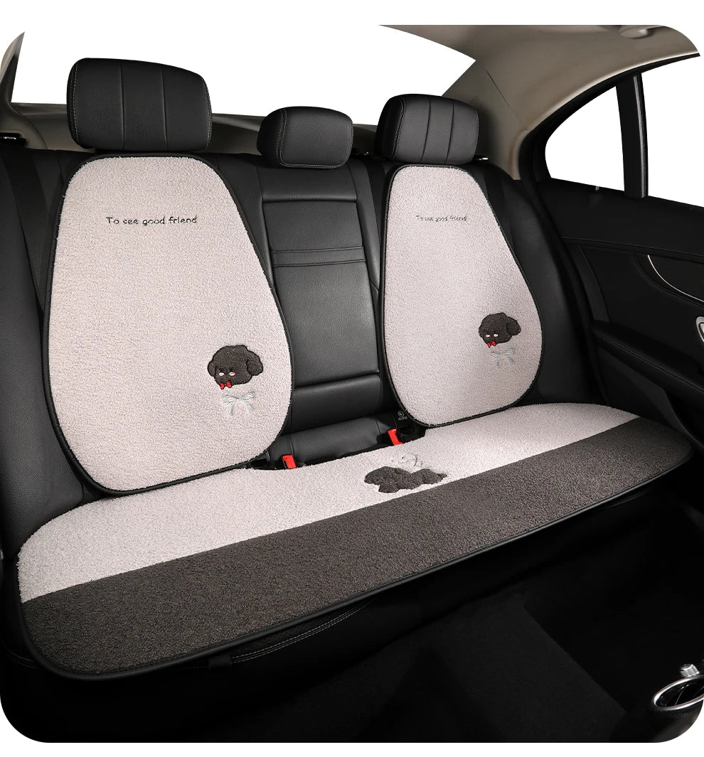 Funny Puppy Car Seat Cover 2025 New Autumn Fleece Fabric PU Leather Warm Comfortable Quick Installation Fits Most Cars
