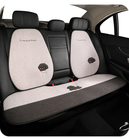 5 Seats Funny Puppy Car Seat Cover Fleece Fabric PU Leather Warm Comfortable Quick Installation Fits Most Cars