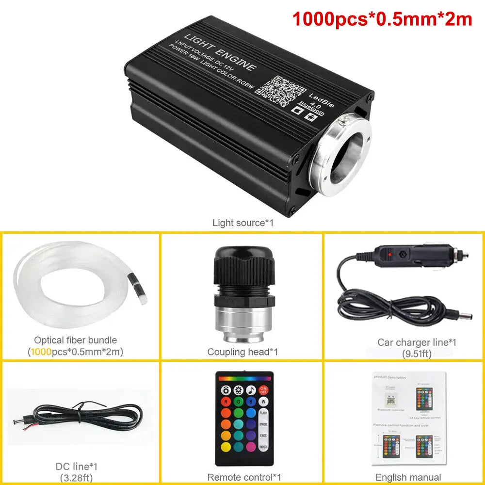 12W Car Roof Star Light 500/1000Pcs Fiber Optic Headliner Star Ceiling Light Kit Led Atmosphere Light with RGB Music APP Control