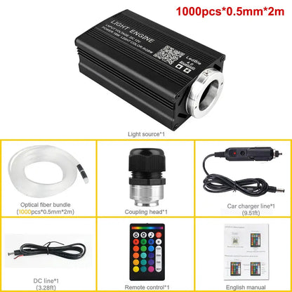 12W Car Roof Star Light 500/1000Pcs Fiber Optic Headliner Star Ceiling Light Kit Led Atmosphere Light with RGB Music APP Control