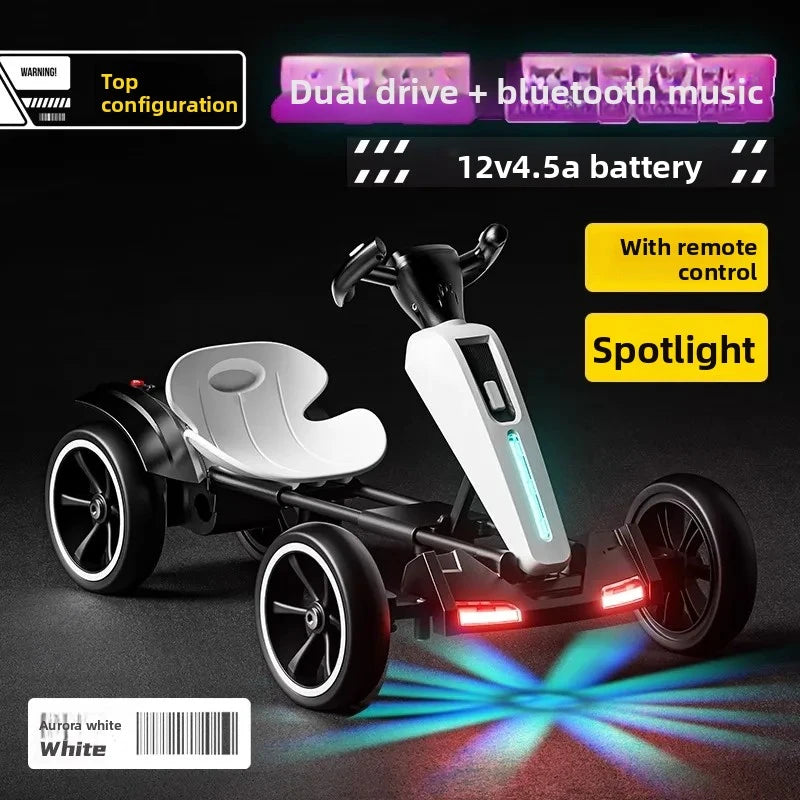 N‌ew Foldable Portable Kids Electric Go-Kart with 390 Motor Cool LED Lights No Assembly Outdoor Off-Road Toy Car for Boys/Girls