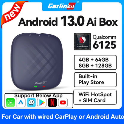 2026 NEW CarlinKit CarPlay Ai Box Qualcomm 8-Core Android 13 Wireless Carplay Android Auto Car Video TV Box WiFi SIM For Netflix