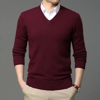 2025 High Quality New Fashion Brand Woolen Knit Pullover V Neck Sweater Black For Men Autum Winter  Casual Jumper Men Clothes