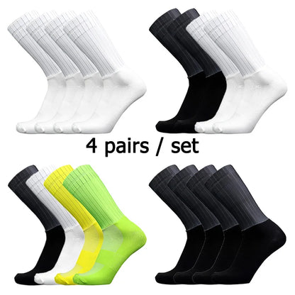 4 Pairs/Set Anti Slip Silicone Summer Socks Mixed Color Cycling Socks for Men and Women Cycling Sports Running Socks