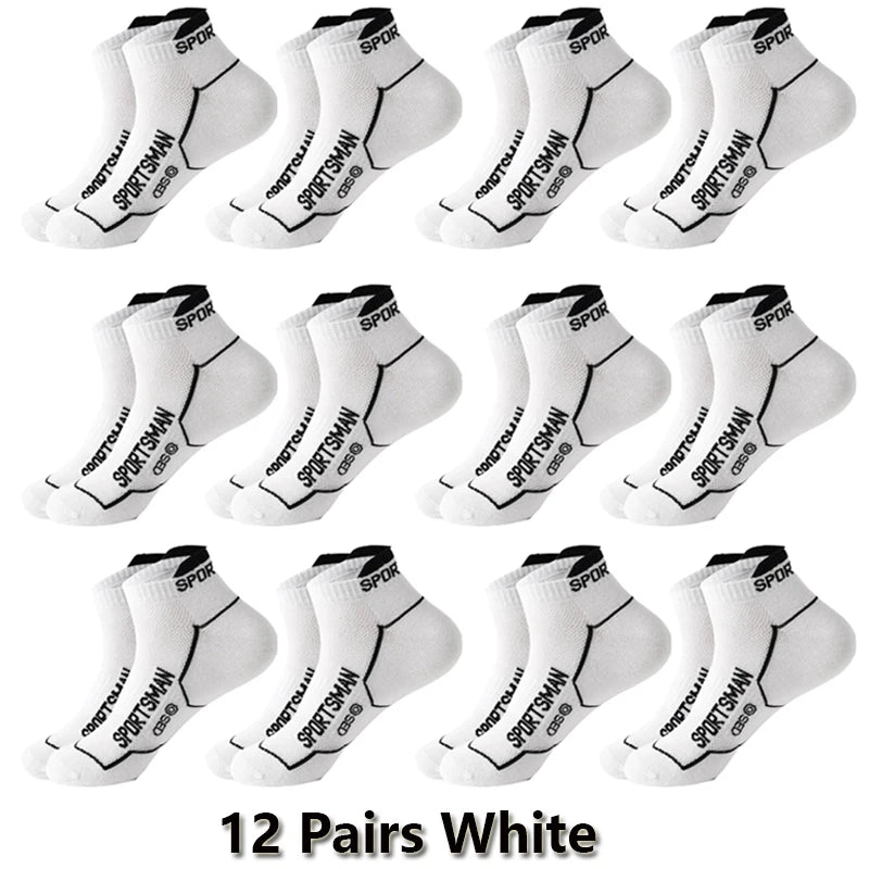 12 Pairs Summer Socks Men's Ankle Running Sports Socks Mesh Breathable Sweat Absorbent and Odor Fitness Low Cut Short Socks Thin