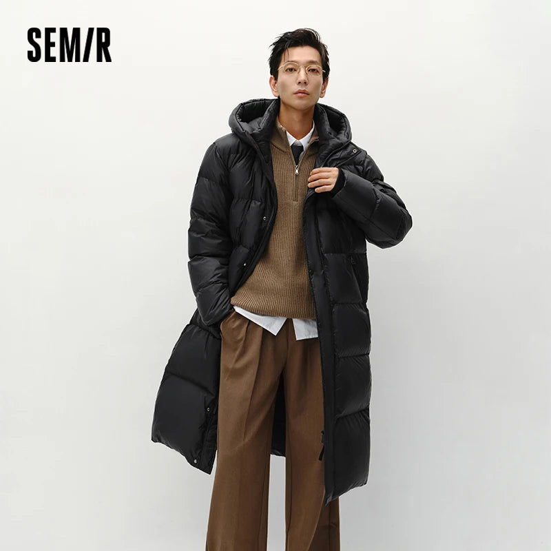 Semir Down Jacket Men Winter 90% Down Fill Goose Down Thickened Water-Repellent Anti-Static Long Hooded Outerwear Men'S Wear