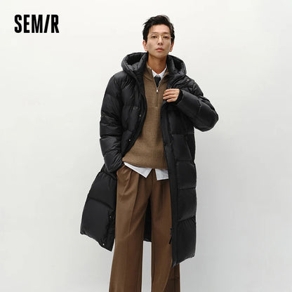 Semir Down Jacket Men Winter 90% Down Fill Goose Down Thickened Water-Repellent Anti-Static Long Hooded Outerwear Men'S Wear