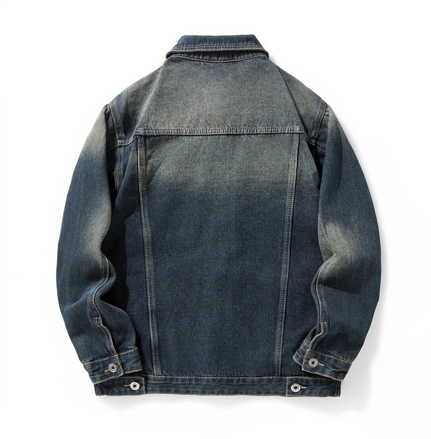 Vintage Dark Blue Denim Jacket for Men Casual Workwear Jean Coat with Button Closure Chest Pockets Everyday Streetwear Outer
