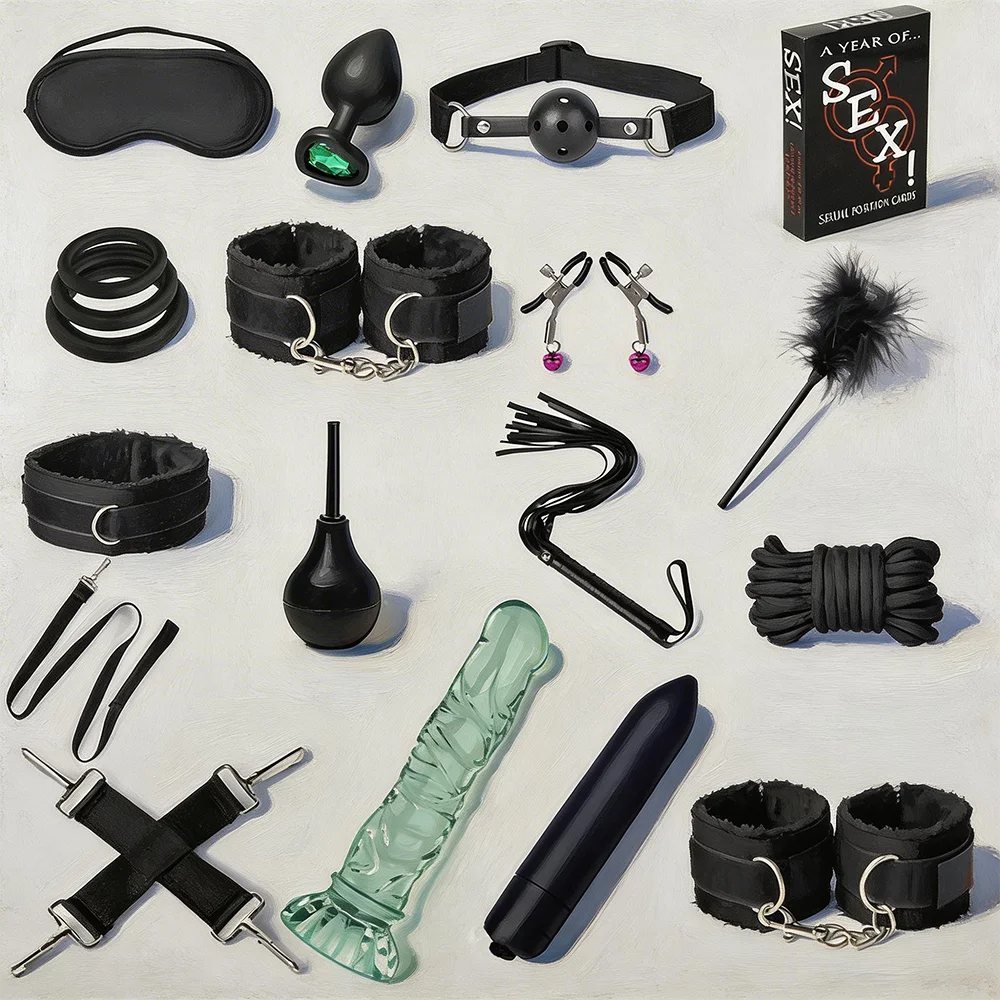 Erotic Sex Toys For Women Adults Games Nylon 16pcs Bondage BDSM Kits Handcuffs Sex Whip Mouth Gag Dildo Vibrator Anal Plug