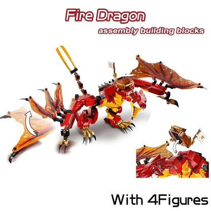 601pcs Fire Dragon Attack Building Blocks Model Toys for Birthday Gift