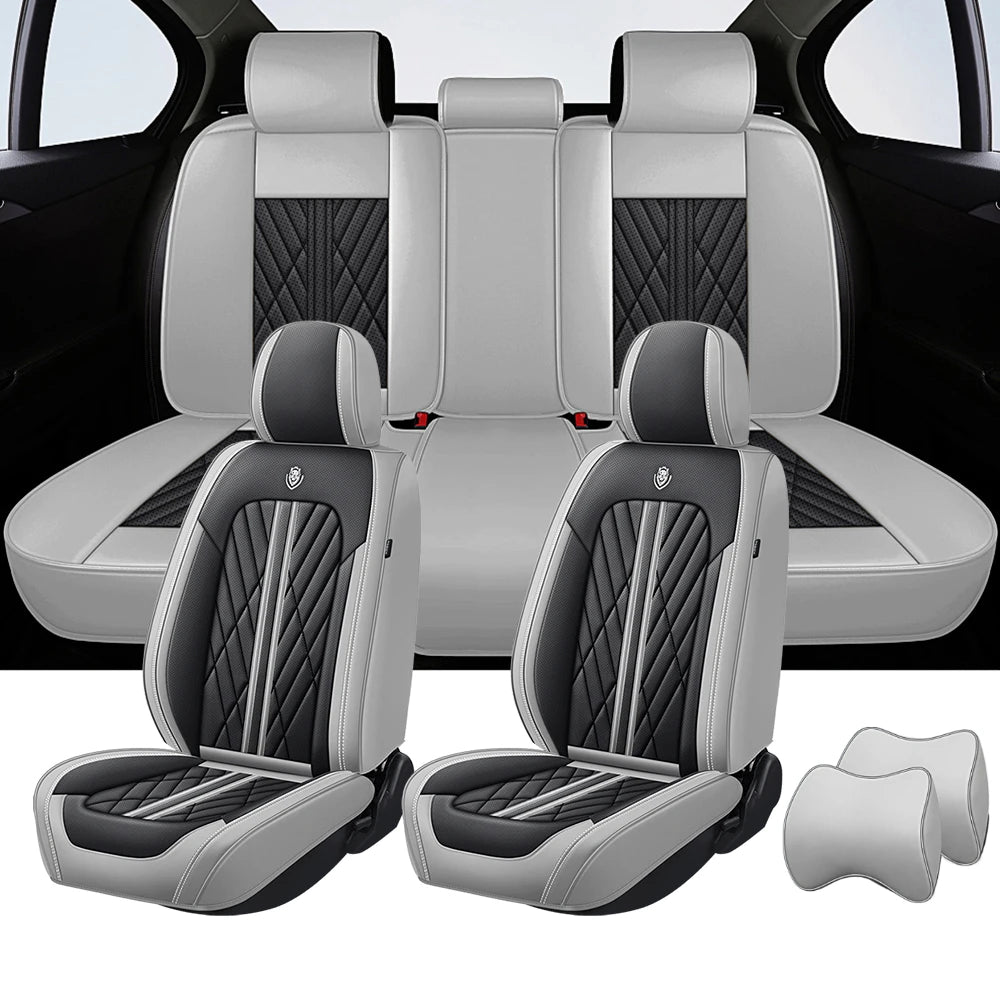 Universal fitting waterproof breathable soft Napa leather car seat cover set for cushion protection. Suitable for sedan and SUV