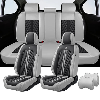 Universal fitting waterproof breathable soft Napa leather car seat cover set for cushion protection. Suitable for sedan and SUV