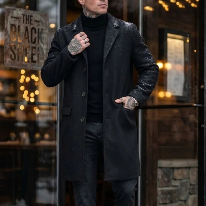 New Winter Men's Wool Blend Trench Coat Extended-Length Single-Breasted Design Business Casual-Mature Streetwear Coat Men