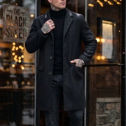 New Winter Men's Wool Blend Trench Coat Extended-Length Single-Breasted Design Business Casual-Mature Streetwear Coat Men