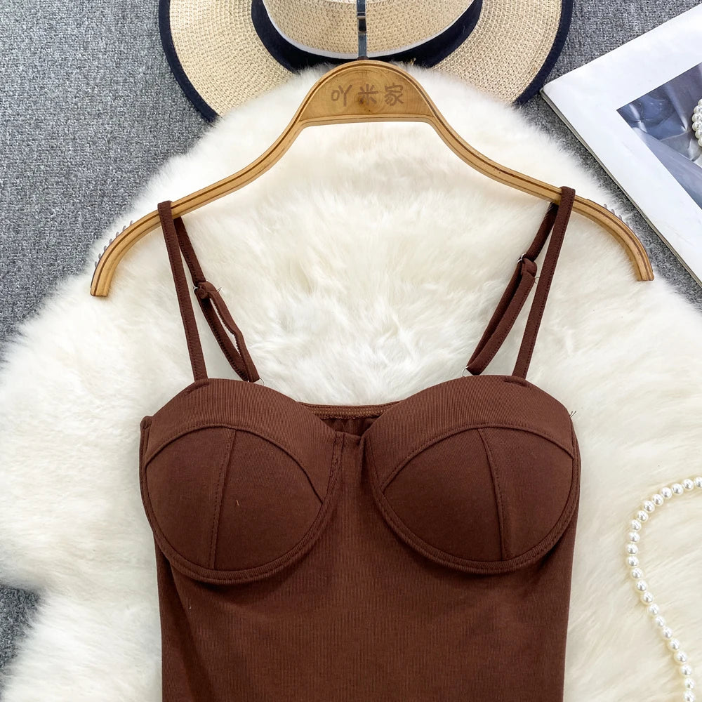 Sexy Fashion Design Camisole Tank Top Women Slim Fit Outerwear Spicy Base Shirt Sexy Backless Vest Short Straight Cut Bodycon