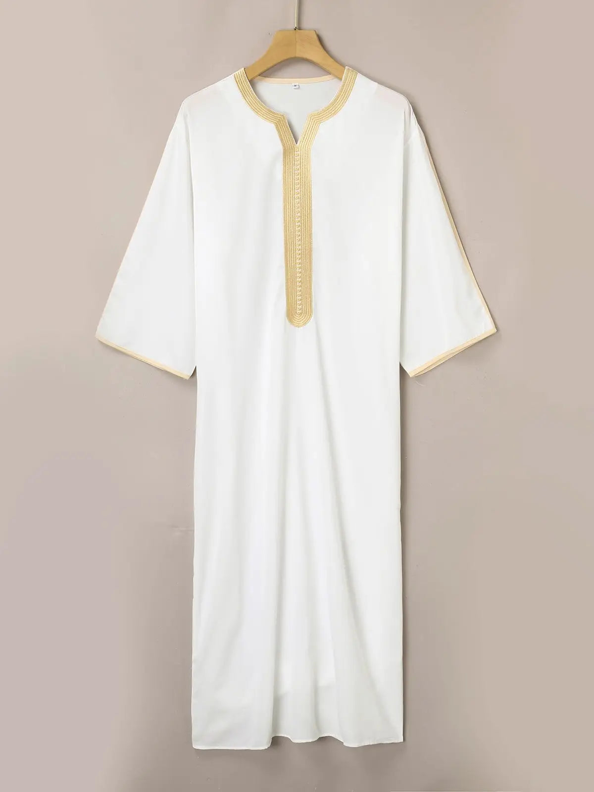 2023 New Muslim Robe Arabic National Costume Middle Sleeve Gold Embroidered Traditional Men's Robe (M-4XL)