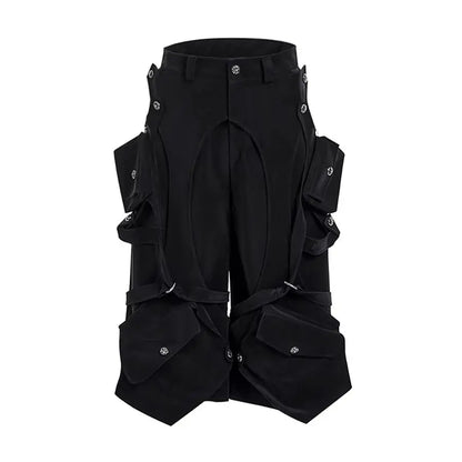 Mauroicardi Spring Summer Cool Black Cargo Shorts for Men High Waist Knee Length Straight Pants Luxury Designer Emo Clothes 2024